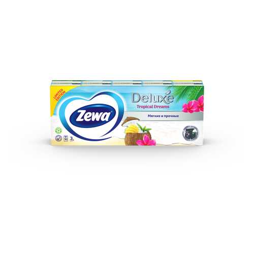 Платочки бумажные носовые Zewa Deluxe, 3 слоя, 10х10 шт в Тенториум